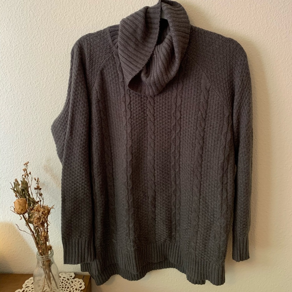 gray cowel neck knit sweater